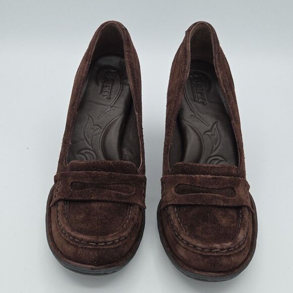 Born Brown Suede Comfort Penny Loafers Womens Chunky Heels Size 7 CKF10 - Picture 3 of 8